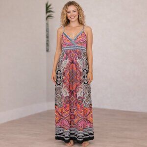 MSK Womens Maxi Dress Spaghetti Strap VNeck White Orange Pink Black NWOT Size 12